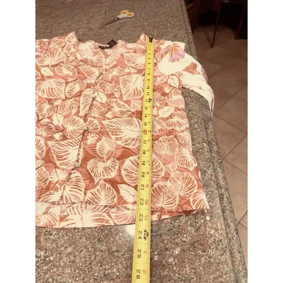 Tahari Linen Shirt Top Blouse Tunic Floral Machine Washable Women's Size M - Picture 6 of 8